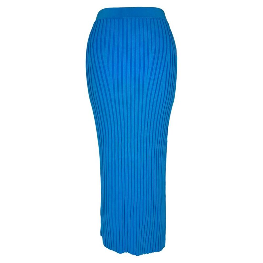 Galvan London Ribbed-Knit Midi Skirt in Blue Viscose